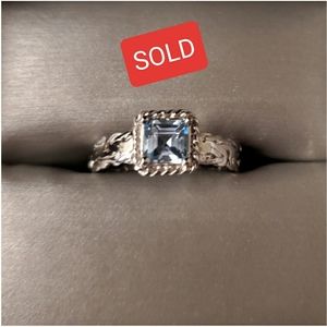 New Square Blue Topaz Byzantine Ring